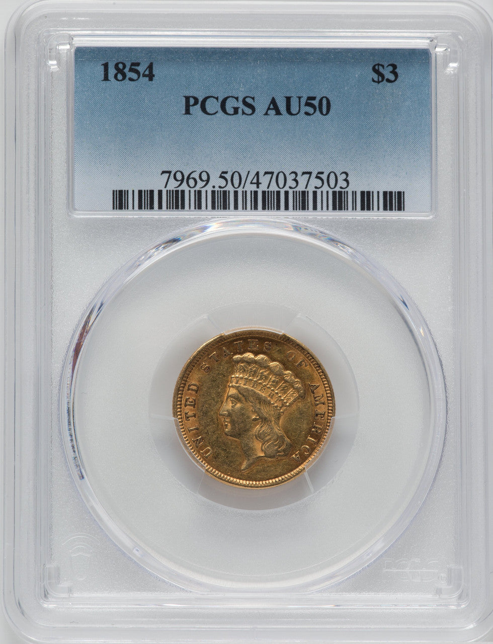 1854 $3 Three Dollar Gold Pieces PCGS AU50