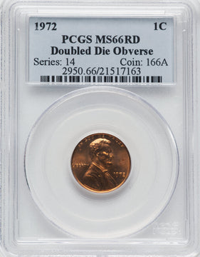 1972 1C Doubled Die Obverse RD Lincoln Cent PCGS MS66