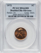 1972 1C Doubled Die Obverse RD Lincoln Cent PCGS MS66