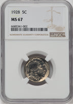 1928 5C Buffalo Nickel NGC MS67