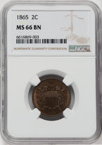 1865 2C BN Two Cent Pieces NGC MS66