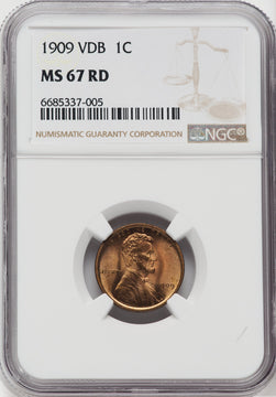 1909 1C VDB RD Lincoln Cent NGC MS67