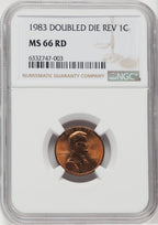 1983 1CDoubled Die Reverse RD Lincoln Cent NGC MS66