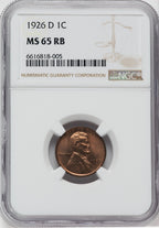 1926-D 1C RB Lincoln Cent NGC MS65