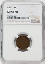 1872 1C BN Indian Cent NGC AU58