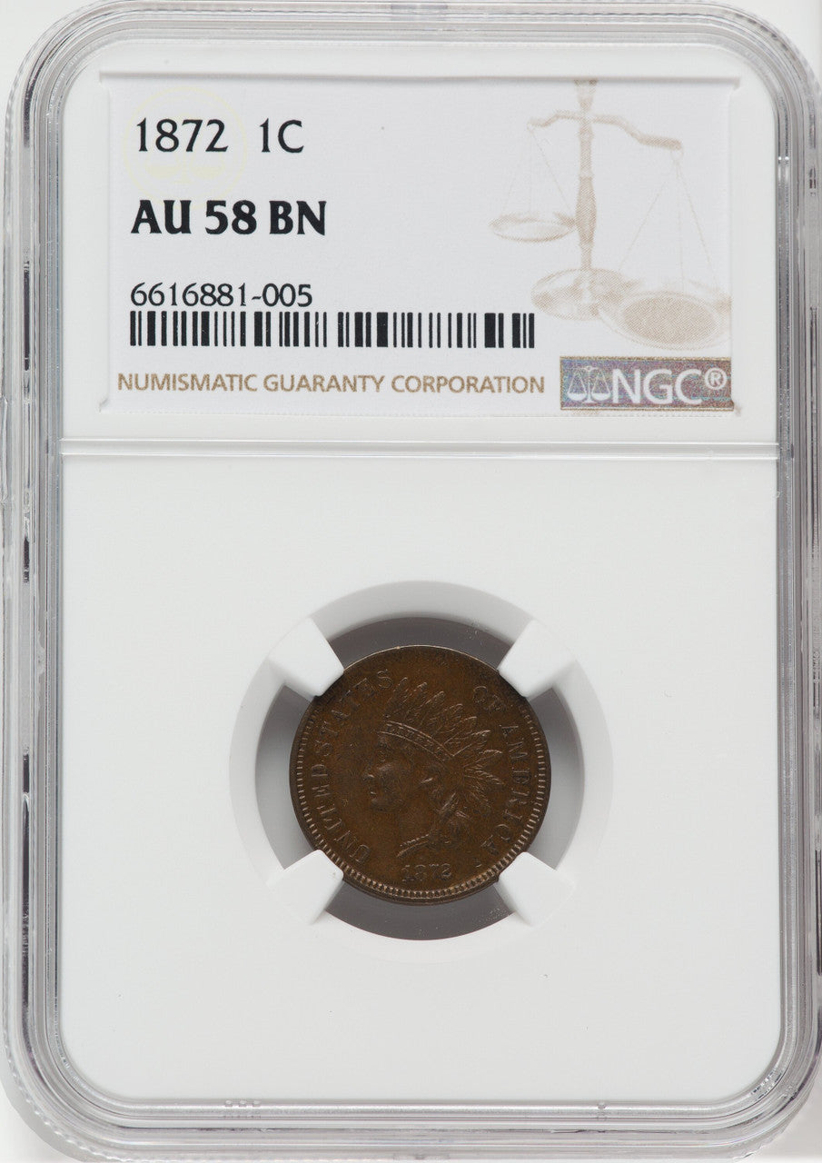1872 1C BN Indian Cent NGC AU58