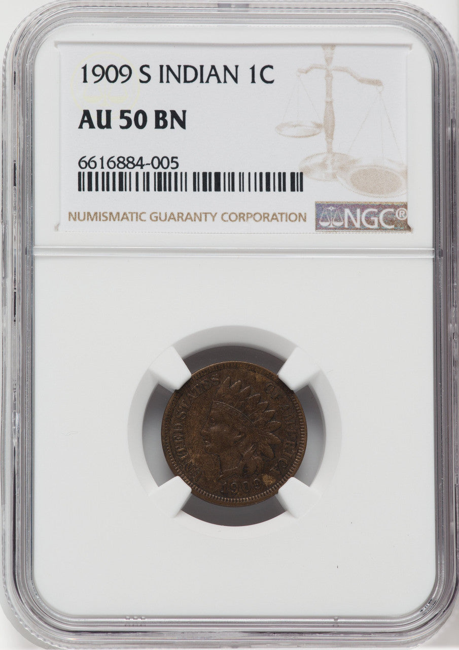 1909-S 1C Indian BN Indian Cent NGC AU50
