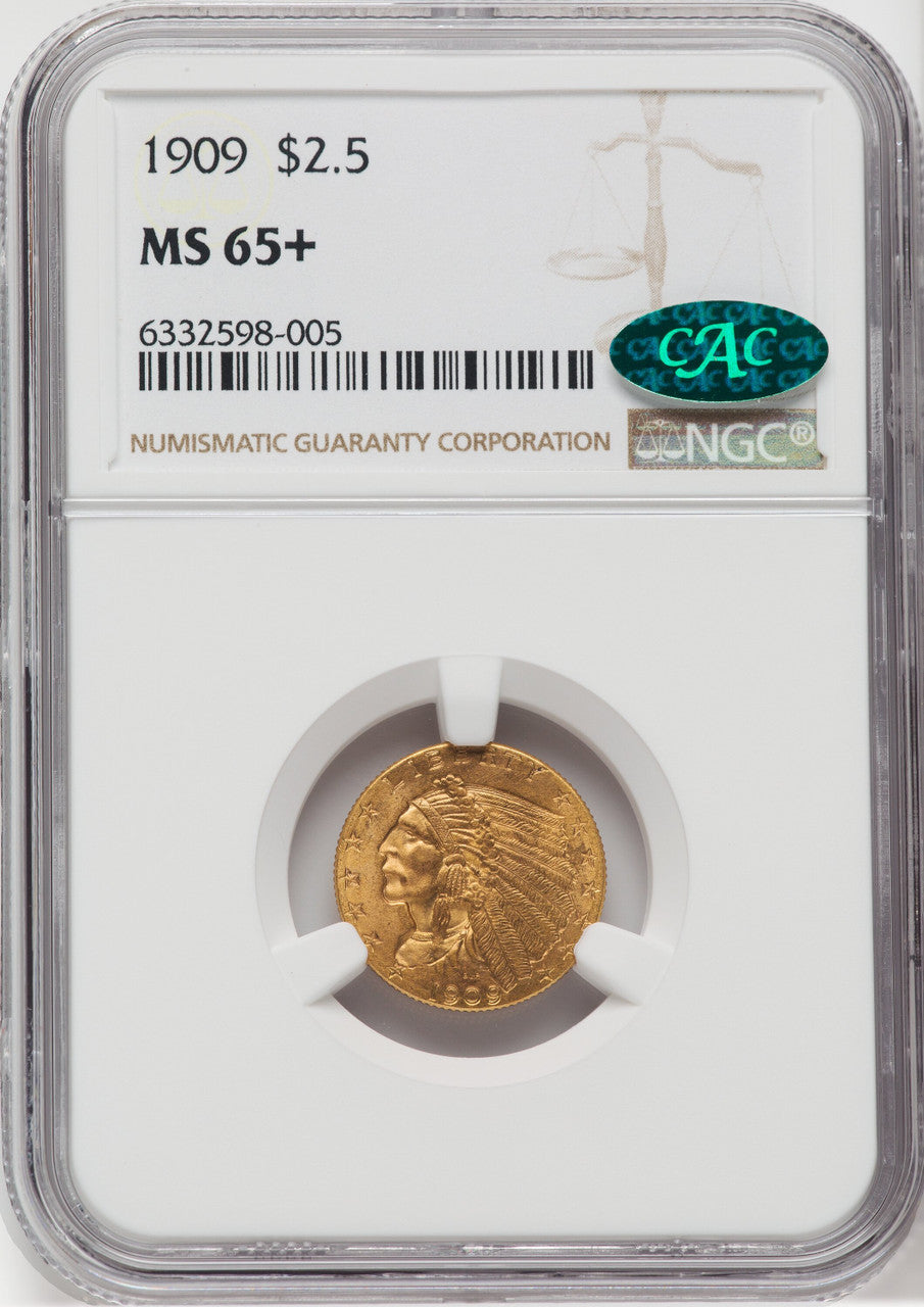 1909 $2.50 CAC NGC Plus Indian Quarter Eagle NGC MS65+