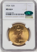 1924 $20 Saint CAC NGC Plus Saint-Gaudens Double Eagle NGC MS66+