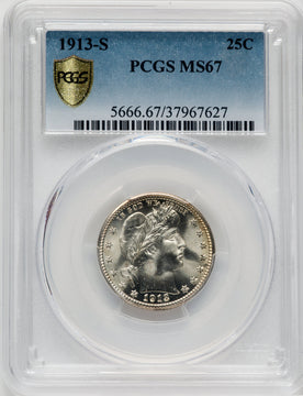 1913-S 25C Barber Quarter PCGS MS67