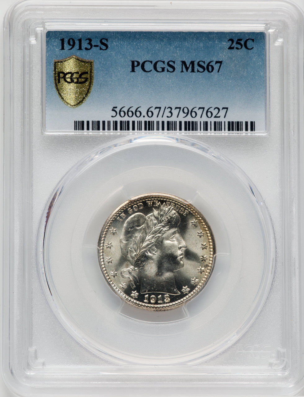 1913-S 25C Barber Quarter PCGS MS67