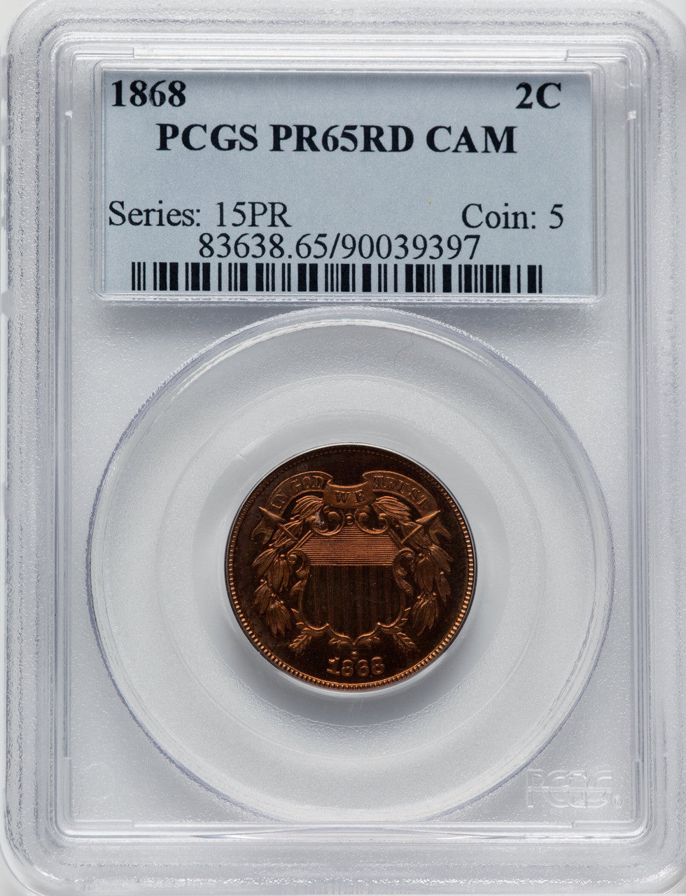 1868 2C CA Proof Two Cent Pieces PCGS PR65