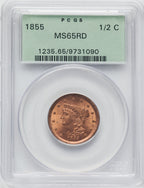 1855 1/2 C RD Half Cent PCGS MS65