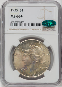 1935 $1 CAC NGC Plus Peace Dollar NGC MS66+