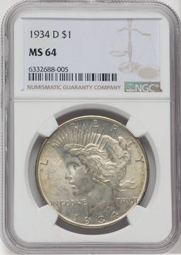 1934-D $1 Peace Dollar NGC MS64