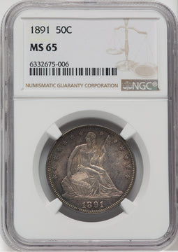 1891 50C Seated Half Dollar NGC MS65