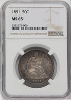 1891 50C Seated Half Dollar NGC MS65