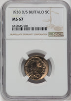1938-D/S 5C Buffalo Buffalo Nickel NGC MS67