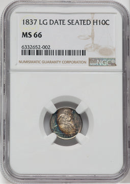 1837 No Stars Large Date (Curl Top 1) Seated Half Dime NGC MS66