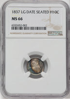 1837 No Stars Large Date (Curl Top 1) Seated Half Dime NGC MS66
