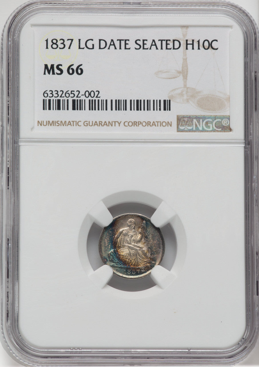1837 No Stars Large Date (Curl Top 1) Seated Half Dime NGC MS66