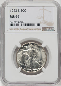 1942-S 50C Walking Liberty Half Dollar NGC MS66