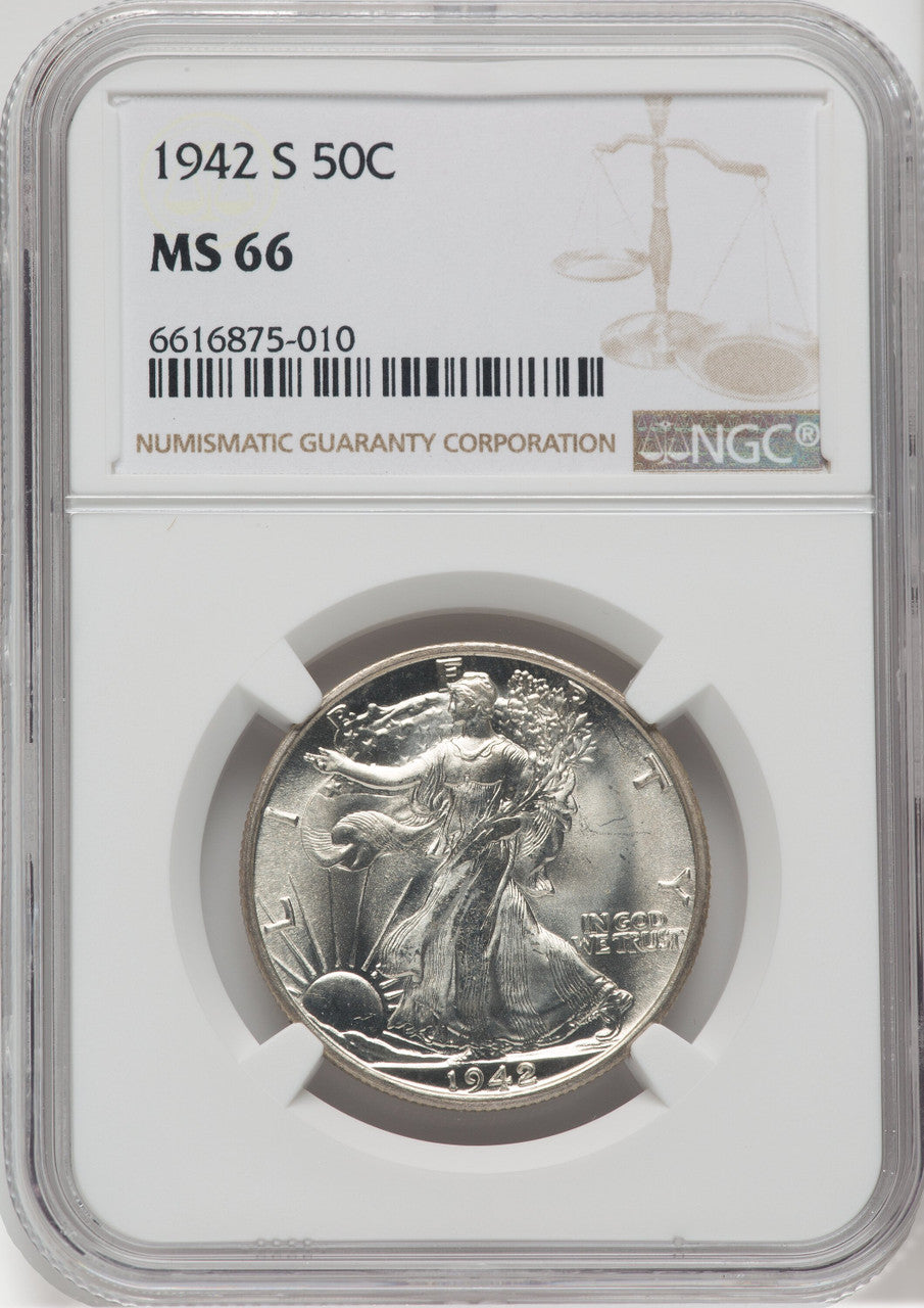 1942-S 50C Walking Liberty Half Dollar NGC MS66