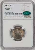 1892 5C CAC NGC Plus Liberty Nickel NGC MS65+