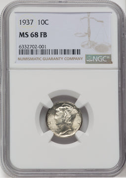 1937 10C FB Mercury Dime NGC MS68