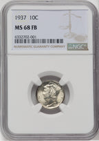 1937 10C FB Mercury Dime NGC MS68