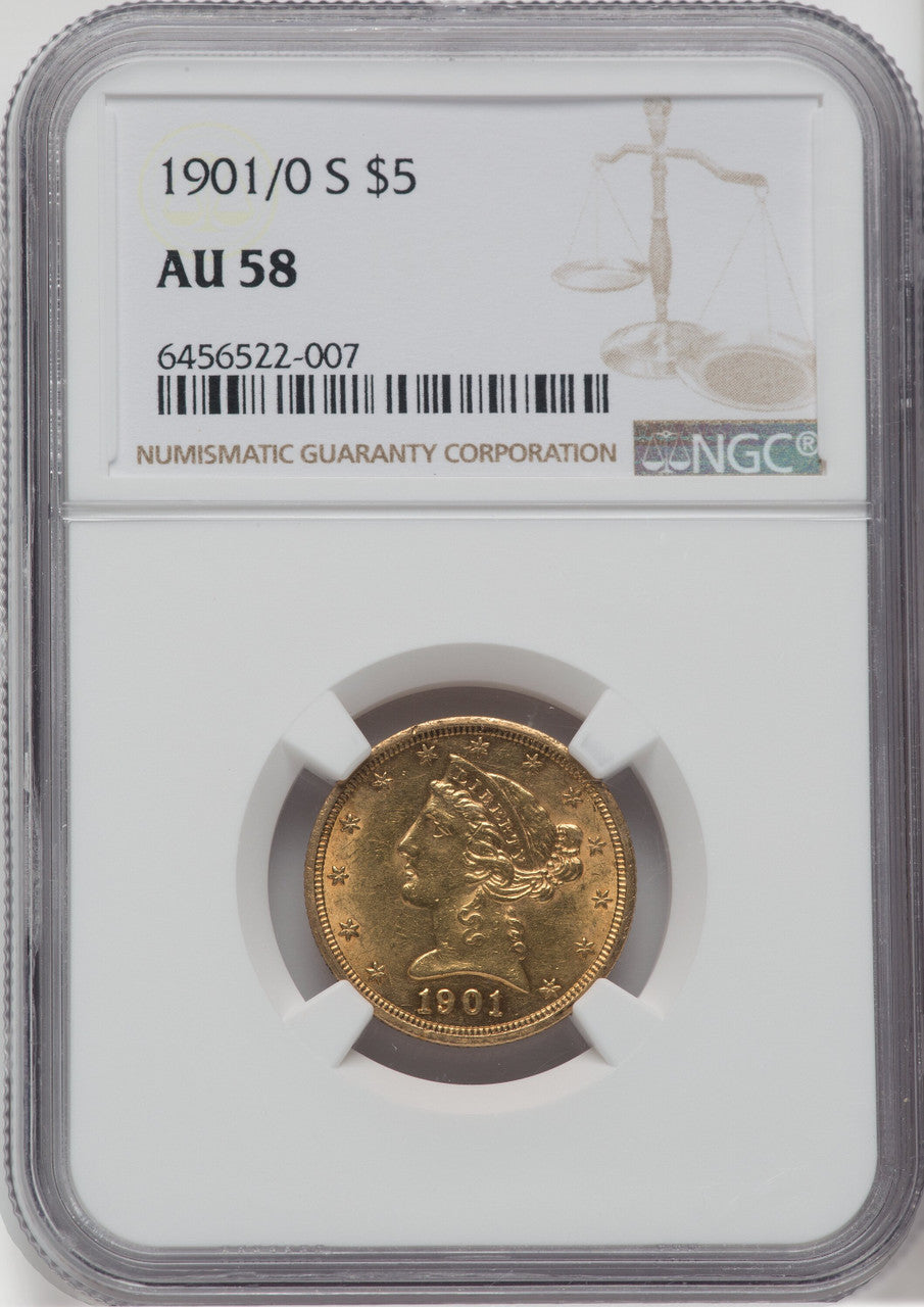 1901/0-S $5 FS-301 Liberty Half Eagle NGC AU58
