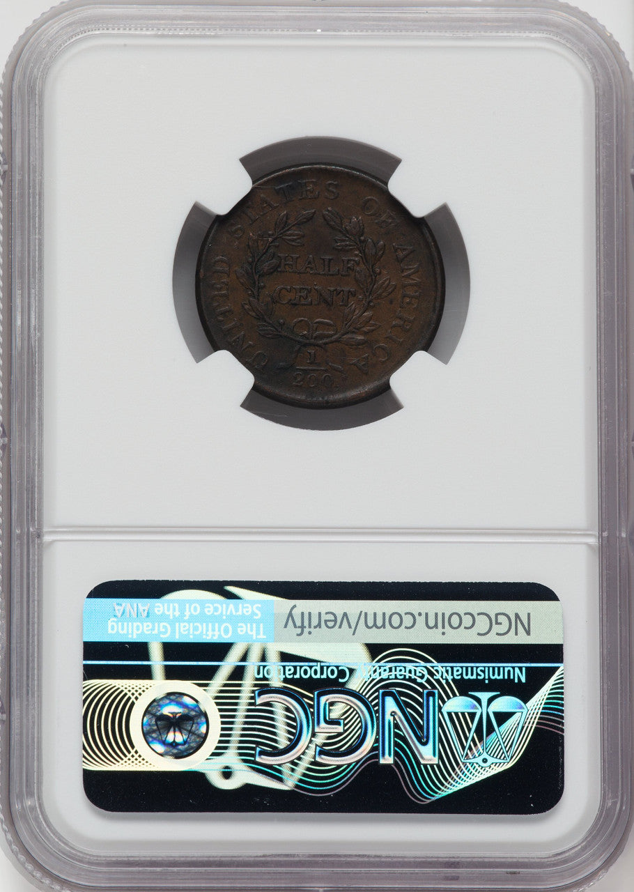 1806 1/2 C Small 6 No Stems BN Half Cent NGC AU55