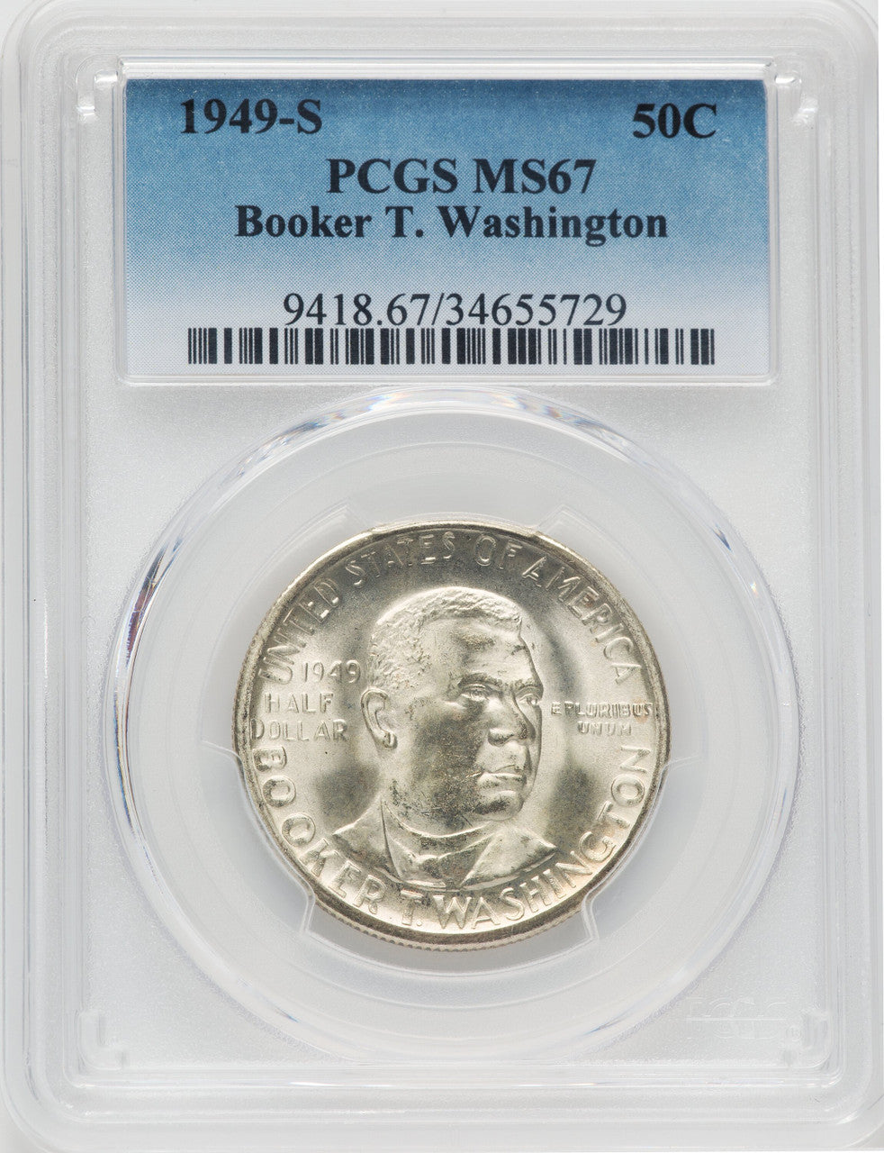 1949-S 50C Booker T. Washington Commemorative Silver PCGS MS67