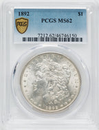 1892 $1 Morgan Dollar PCGS MS62