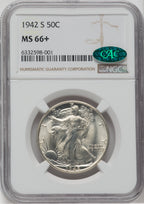 1942-S 50C CAC NGC Plus Walking Liberty Half Dollar NGC MS66+
