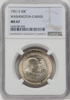 1951-S 50C Washington-Carver Commemorative Silver NGC MS67