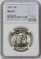 1943 50C NGC Plus Walking Liberty Half Dollar NGC MS67+