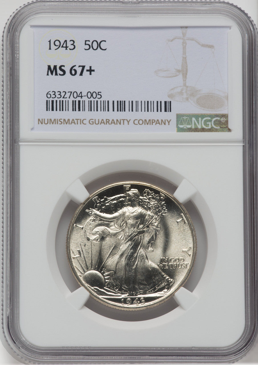 1943 50C NGC Plus Walking Liberty Half Dollar NGC MS67+