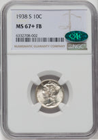 1938-S 10C FB CAC NGC Plus Mercury Dime NGC MS67+