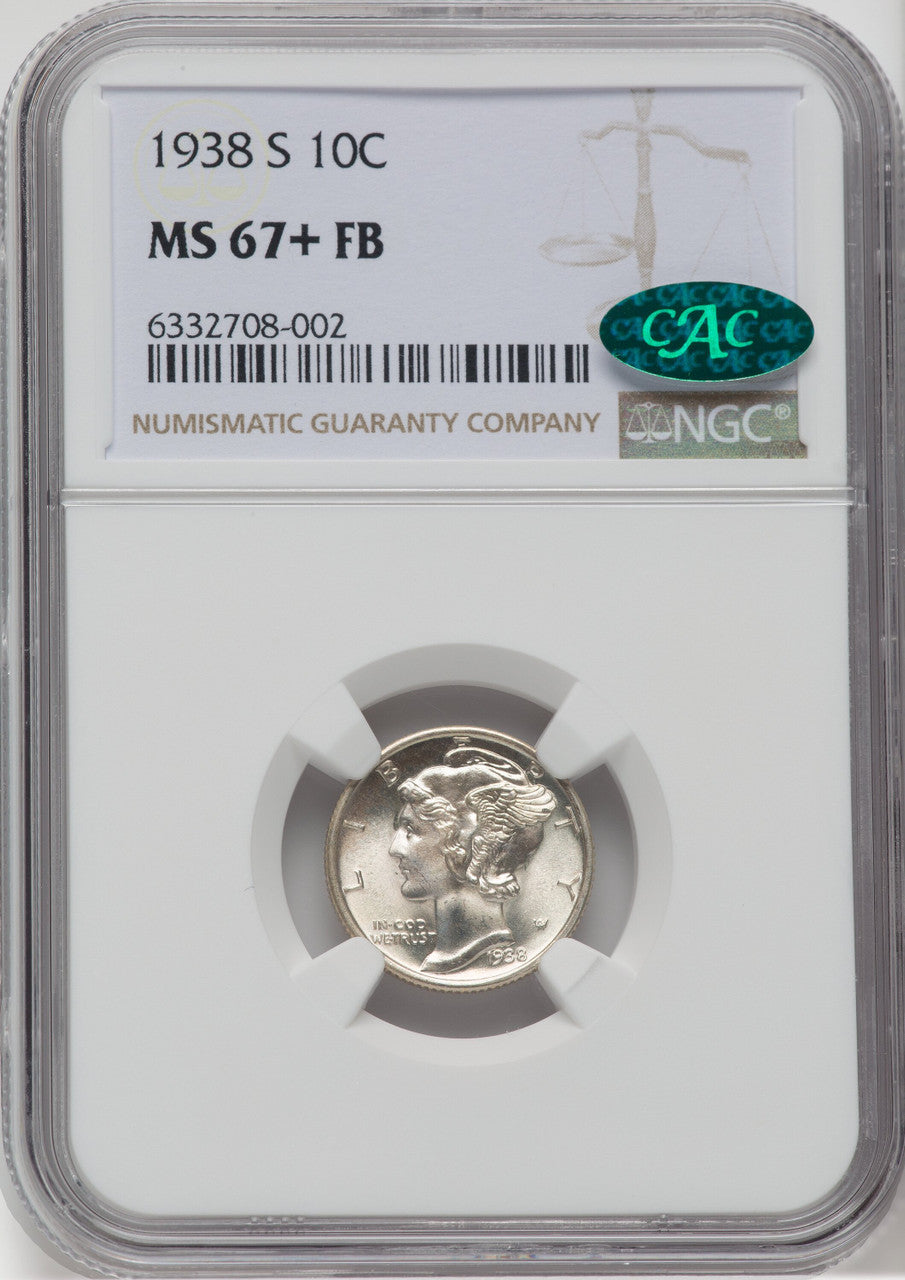 1938-S 10C FB CAC NGC Plus Mercury Dime NGC MS67+