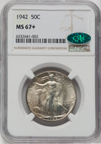 1942 50C CAC NGC Plus Walking Liberty Half Dollar NGC MS67+