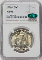 1939-S 50C CAC Walking Liberty Half Dollar NGC MS67