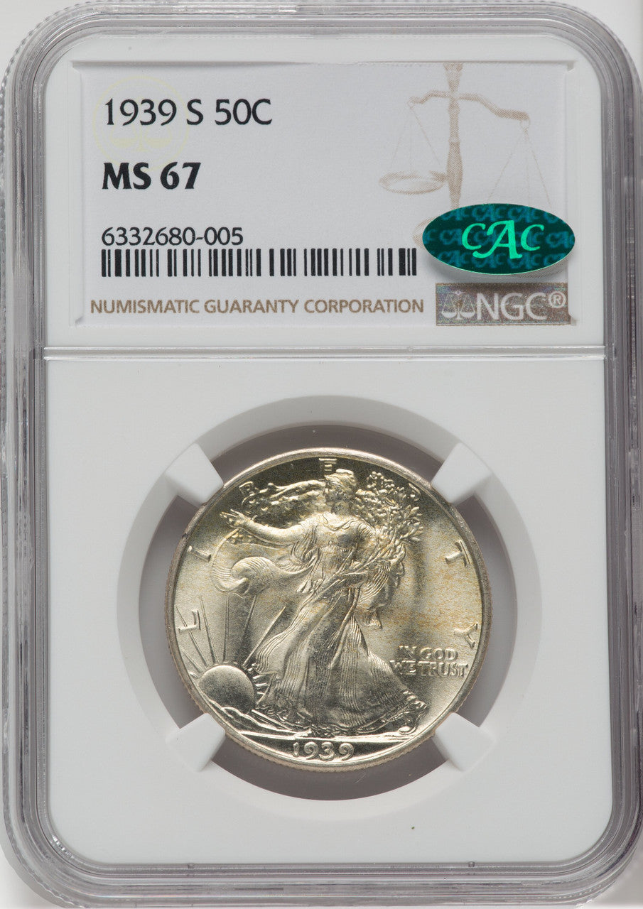 1939-S 50C CAC Walking Liberty Half Dollar NGC MS67