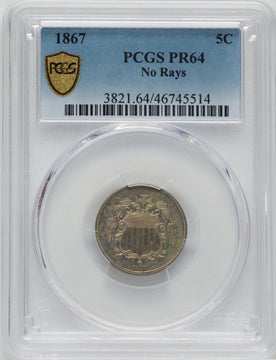 1867 5C NO RAYS Proof Shield Nickel PCGS PR64