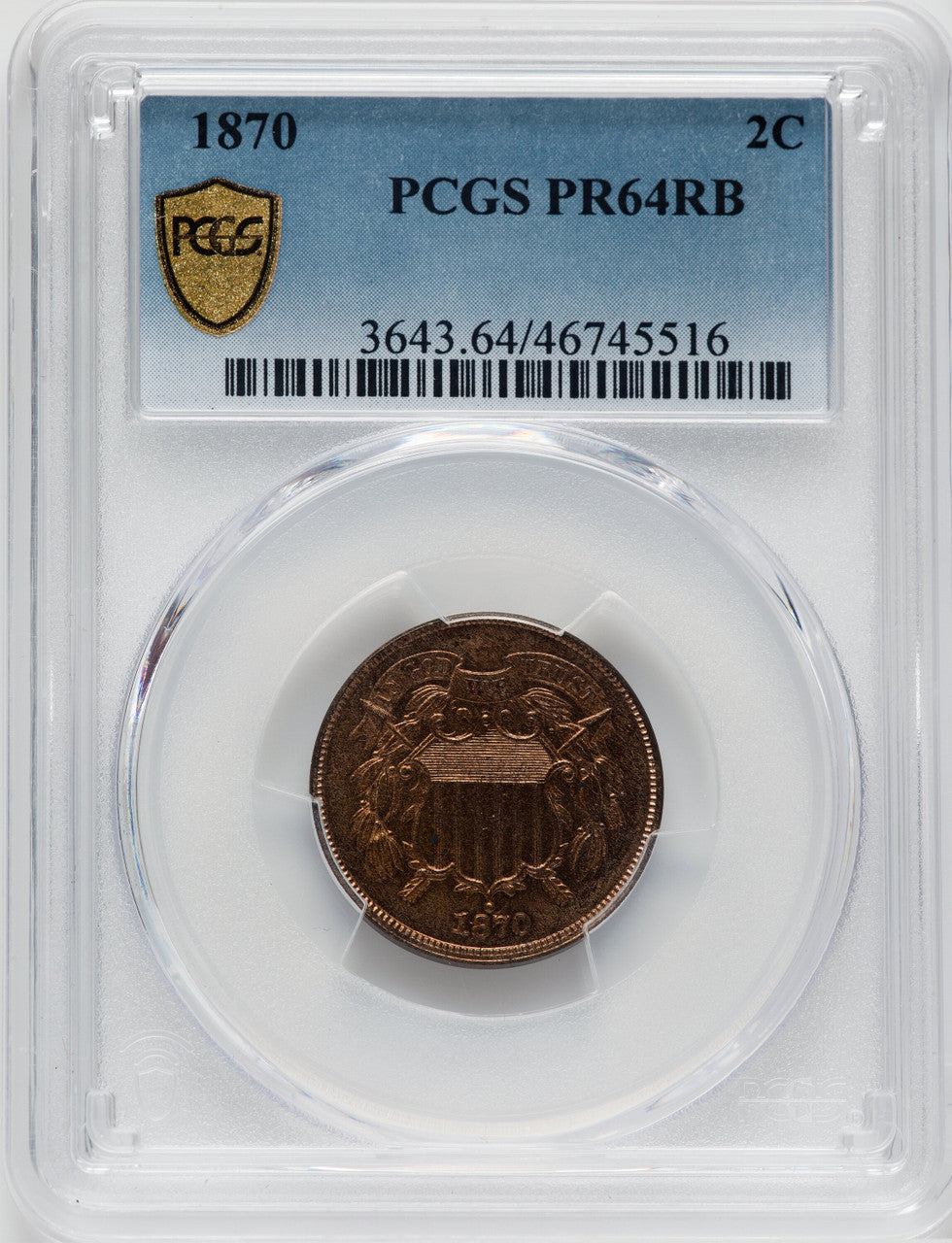 1870 2C RB Proof Two Cent Pieces PCGS PR64