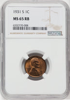 1931-S 1C RB Lincoln Cent NGC MS65