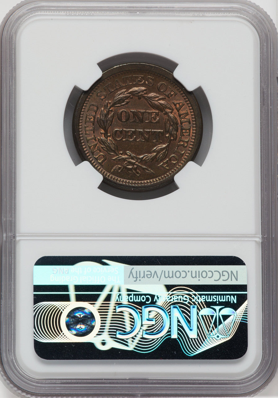 1855 1C BN CAC Large Cent NGC MS65