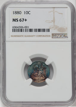 1880 10C NGC Plus Seated Dime NGC MS67+