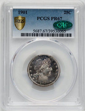 1901 25C CAC Proof Barber Quarter PCGS PR67