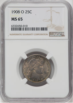 1908-O 25C Barber Quarter NGC MS65
